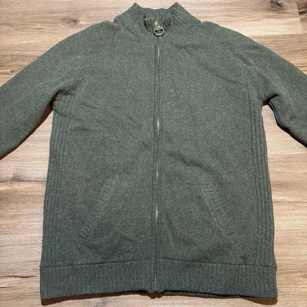 Barbour Full Zip Jumper Green Mens LARGE Soft Lambswool Hilltop Thru Seaweed